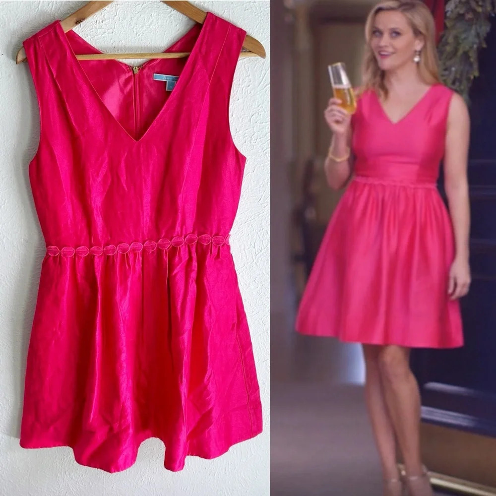 Draper James Gracie Silk V-neck Dress Raspberry Pink Sz 6 romantic Valentine’s